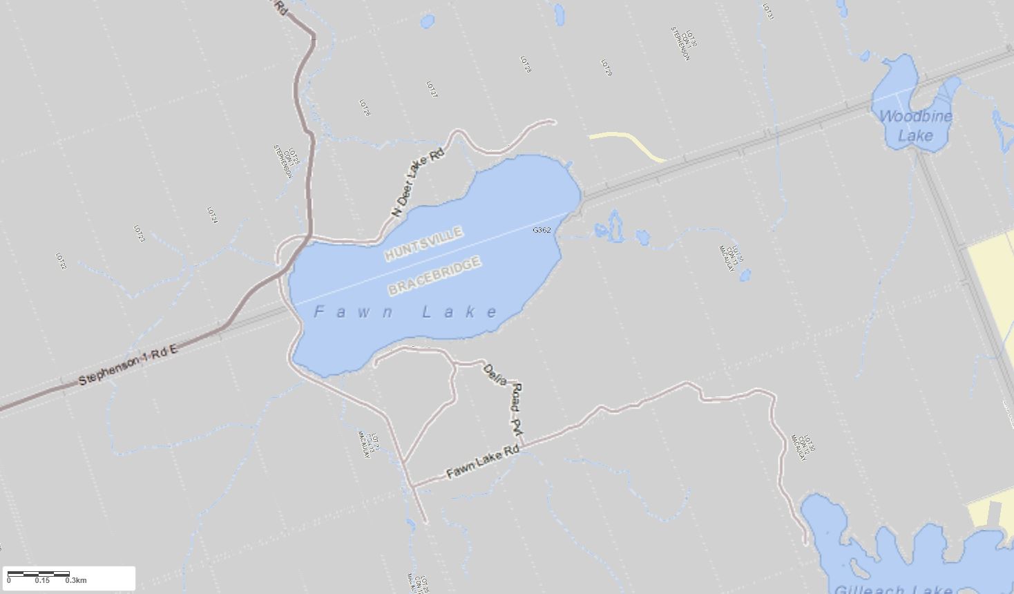 Crown Land Map of Fawn Lake in Municipality of Bracebridge and the District of Muskoka